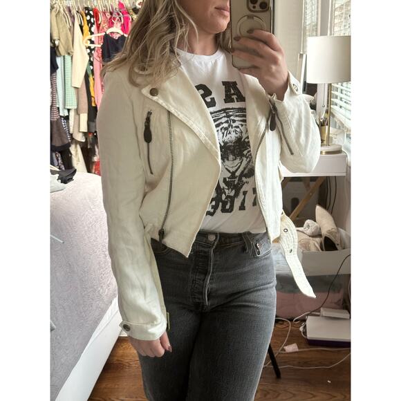 Burberry Brit Patchford Parchment Linen Moto Biker Full Zip Belted Jacket Size 4 - Picture 4 of 14